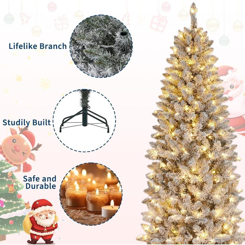 Pre-Lit Snow Flocked Pencil Christmas Tree