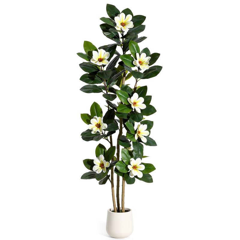 72in Minimalist Faux Rubber Tree - Faux Plant with Real-Touch Leaves