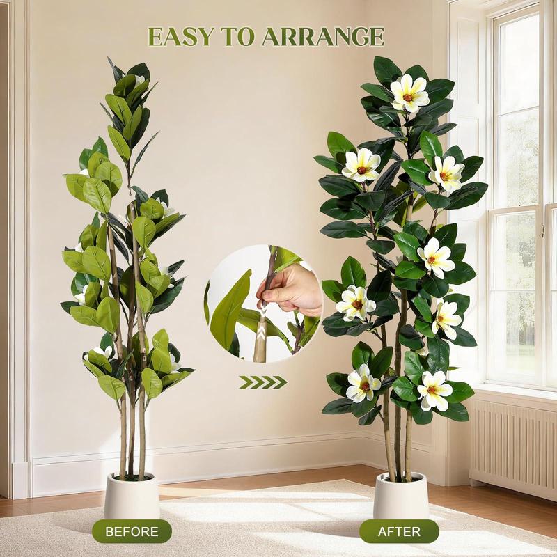 72in Minimalist Faux Rubber Tree - Faux Plant with Real-Touch Leaves