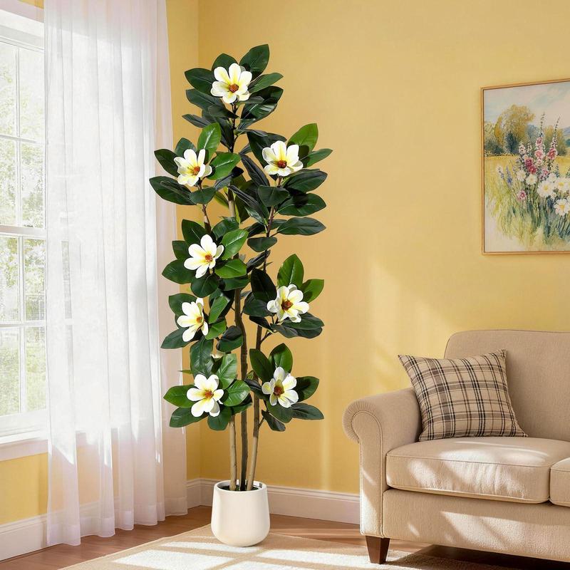 72in Minimalist Faux Rubber Tree - Faux Plant with Real-Touch Leaves