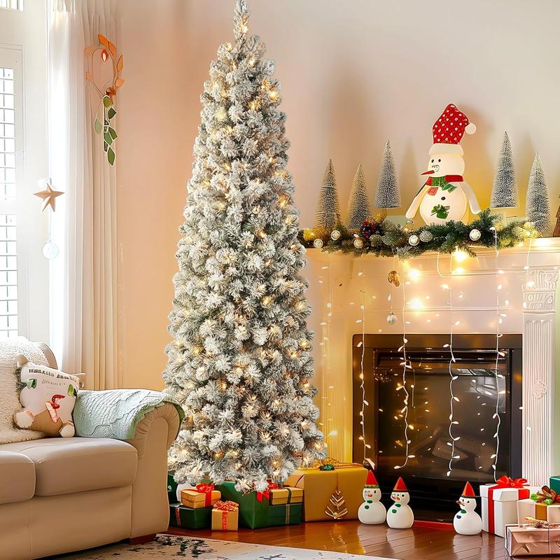 Pre-Lit Snow Flocked Pencil Christmas Tree