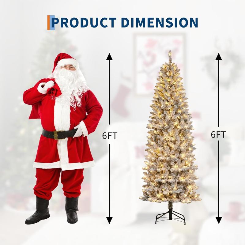 Pre-Lit Snow Flocked Pencil Christmas Tree