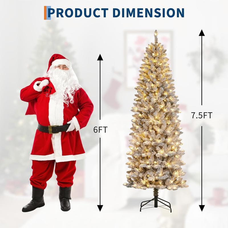 Pre-Lit Snow Flocked Pencil Christmas Tree