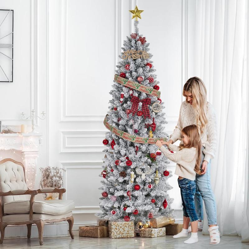 Pre-Lit Snow Flocked Pencil Christmas Tree
