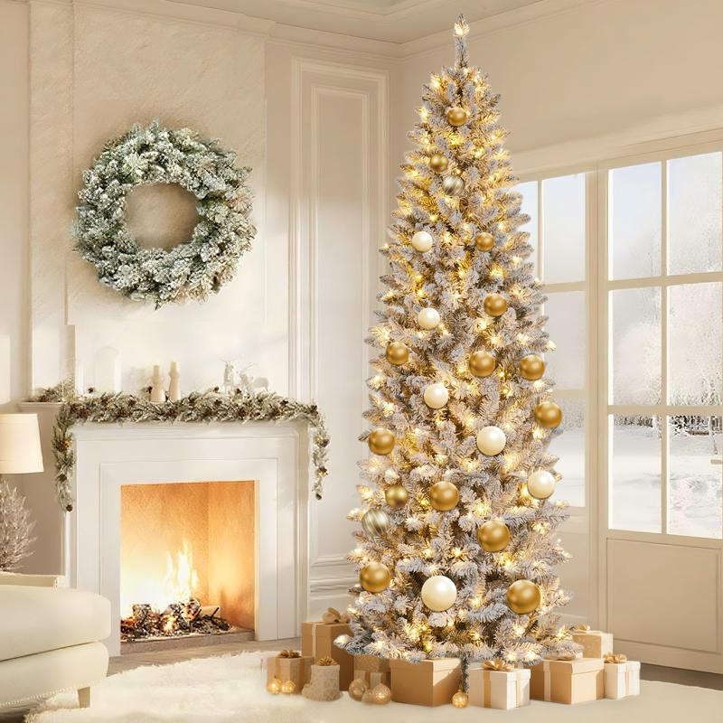 Pre-Lit Snow Flocked Pencil Christmas Tree