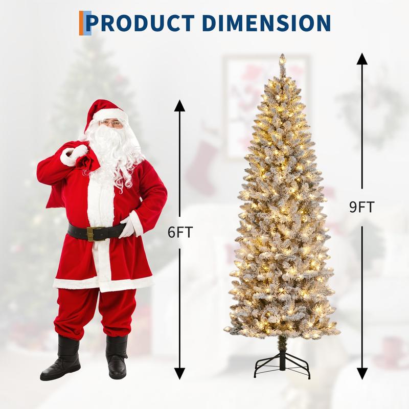 Pre-Lit Snow Flocked Pencil Christmas Tree
